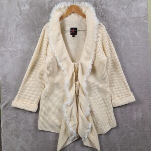 Adrienne‎ Landau Feminine Cream Cardigan with Faux Fur Trim Size 3X